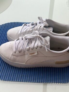 Puma White Leather Sneakers with Gold Logo
